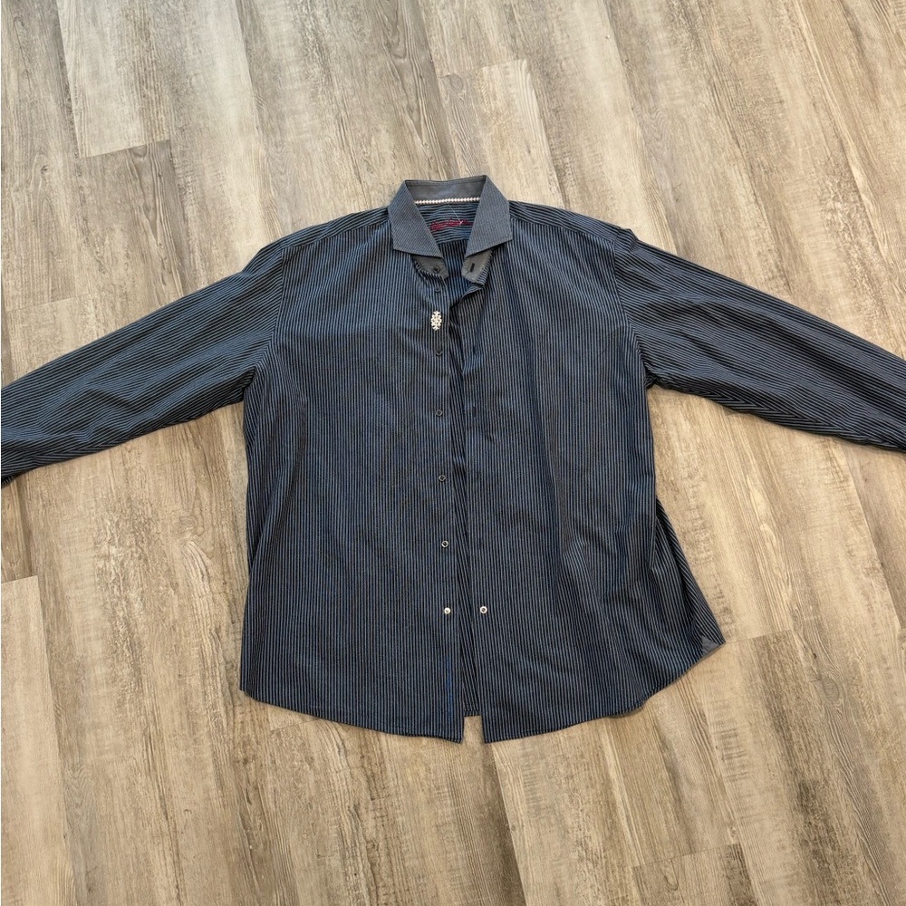 Robert Graham Blue Striped Dress Shirt Designer